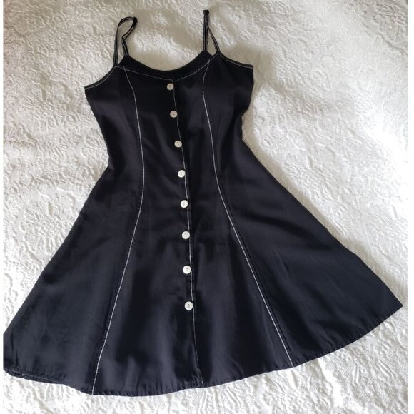 Vittoria Virini black button down dress with white stitching SIZE 3 - Picture 1 of 12